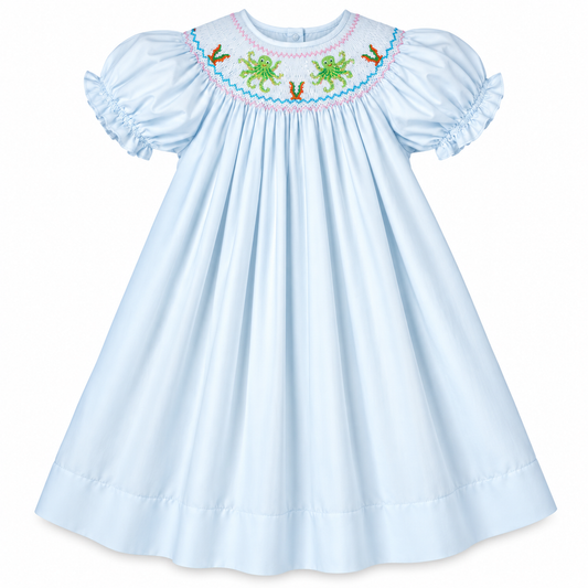 Octopus Dance Lt. Blue Smocked Bishop