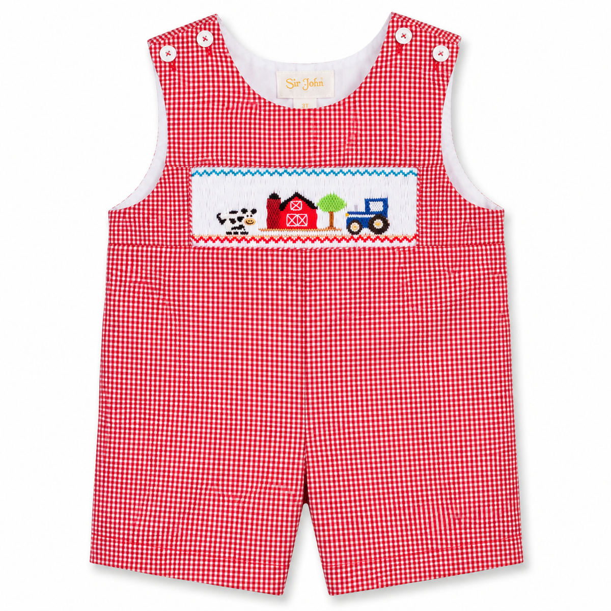 Happy Cow Farm Red Gingham Smocked Romper