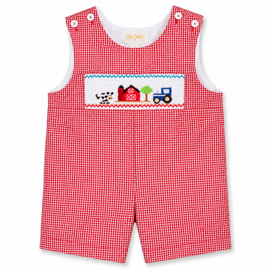 Happy Cow Farm Red Gingham Smocked Romper