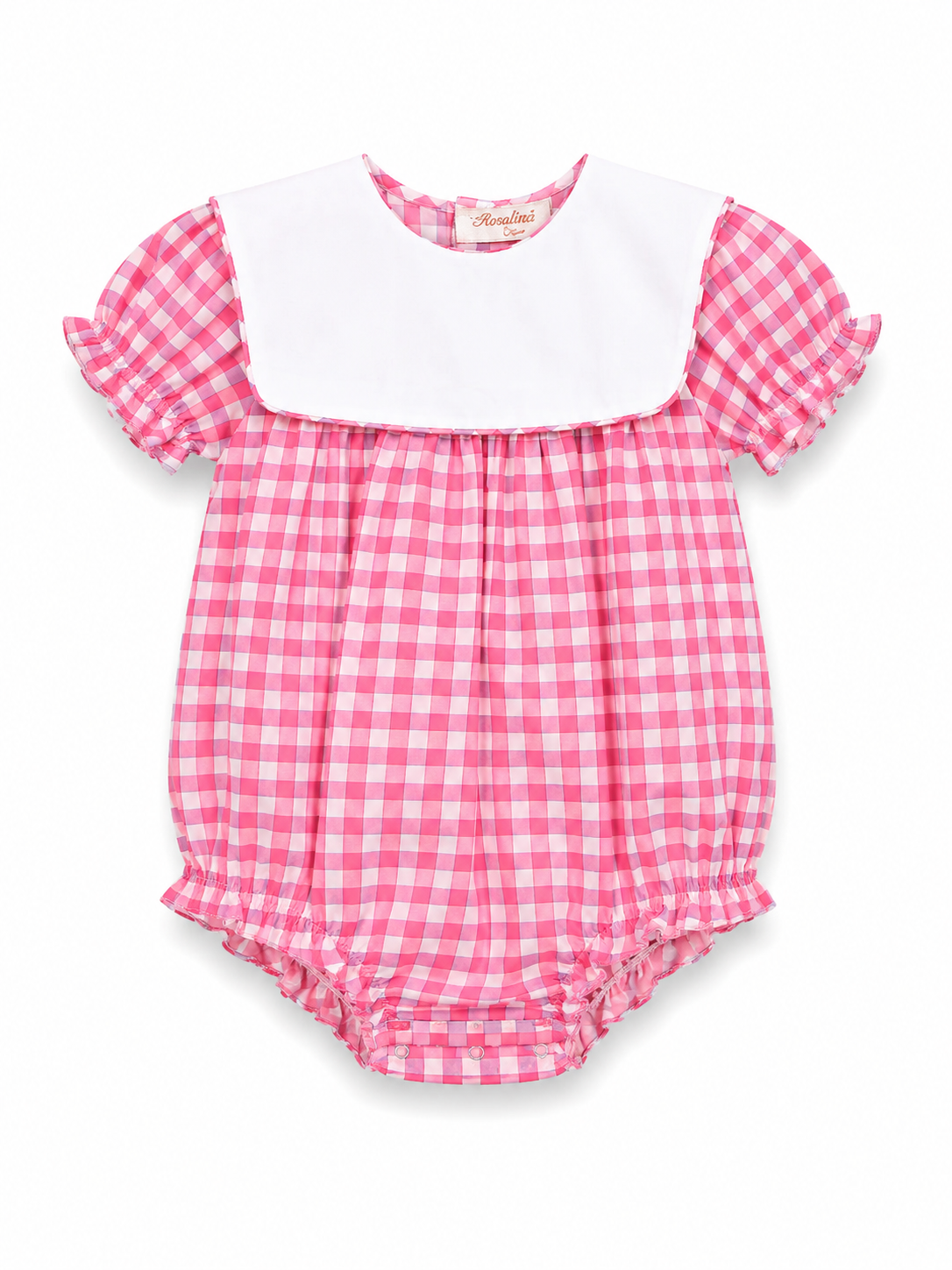 Classic Gingham Baby Bubble with White Bib Collar – Pink 10126BUG