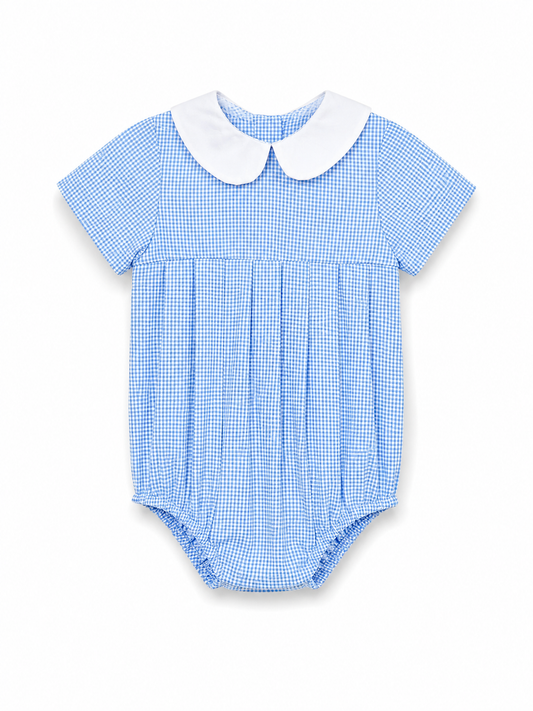 Classic Light Blue Gingham Peter Pan Collar Baby Bubble 10022BUB