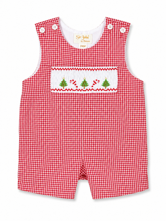 Boy Romper Christmas Trees and Candy Cane Smocked #10039R