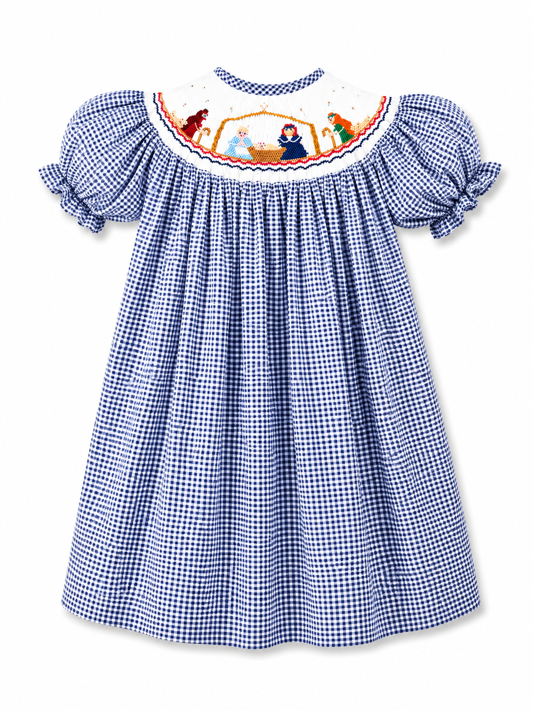 Bishop Nativity Smocked Navy Gingham Dress #10043A