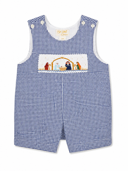 Boy Romper Nativity Smocked Navy Gingham #10043R