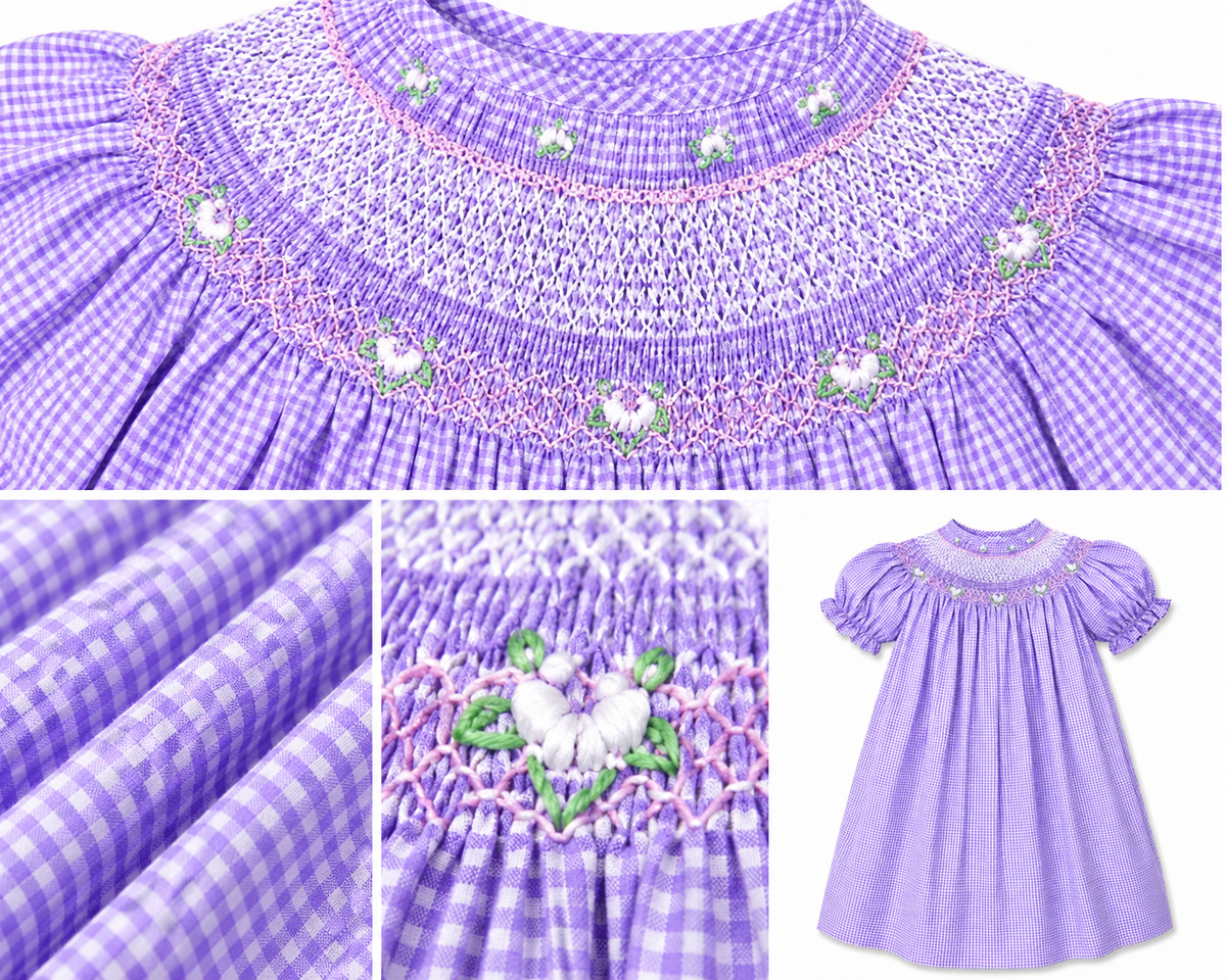 Bishop English Smocked in Purple Gingham #10082A