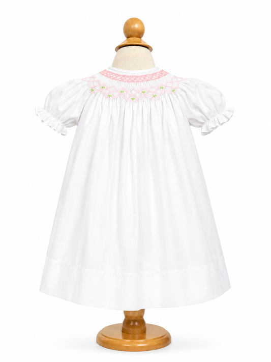 Pink Floral Smocked White Bishop Dress 10107DGG