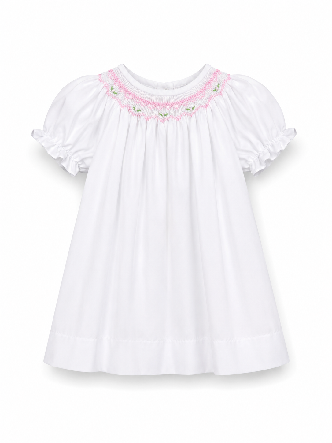 Pink Floral Smocked White Bishop Dress 10109DGG
