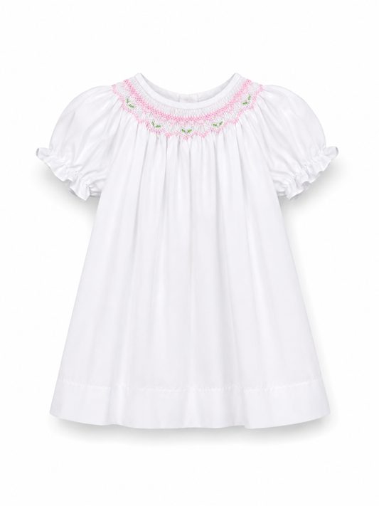 Pink Floral Smocked White Bishop Dress 10109DGG