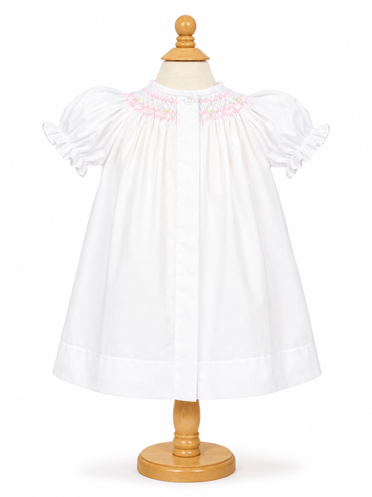 Pink Floral Smocked White Bishop Dress 10110DGG