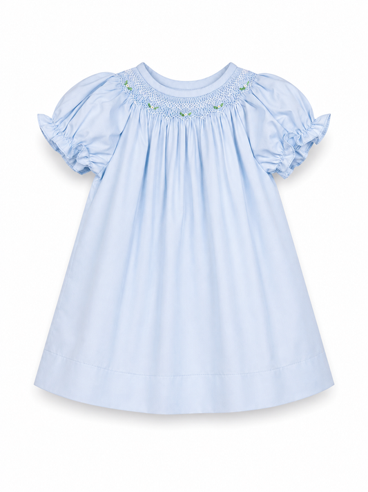 Bishop Dress Blue Floral Smocked 10113DGG