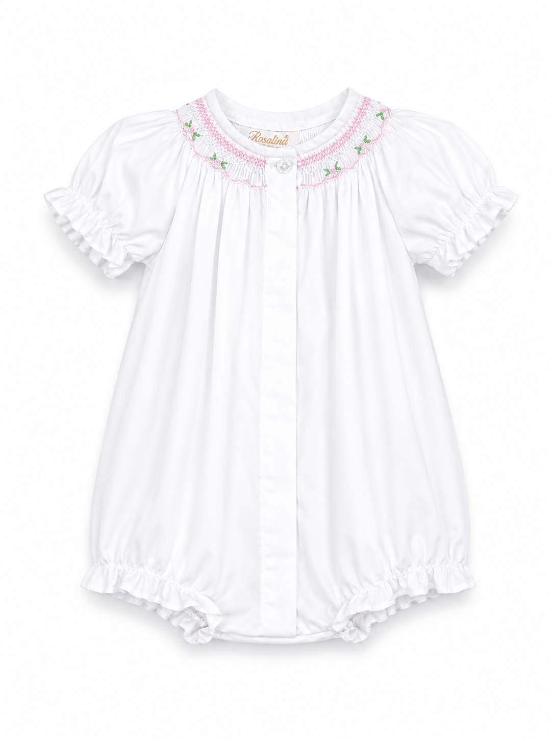White Pink Floral Smocked Baby Bubble 10114BUG