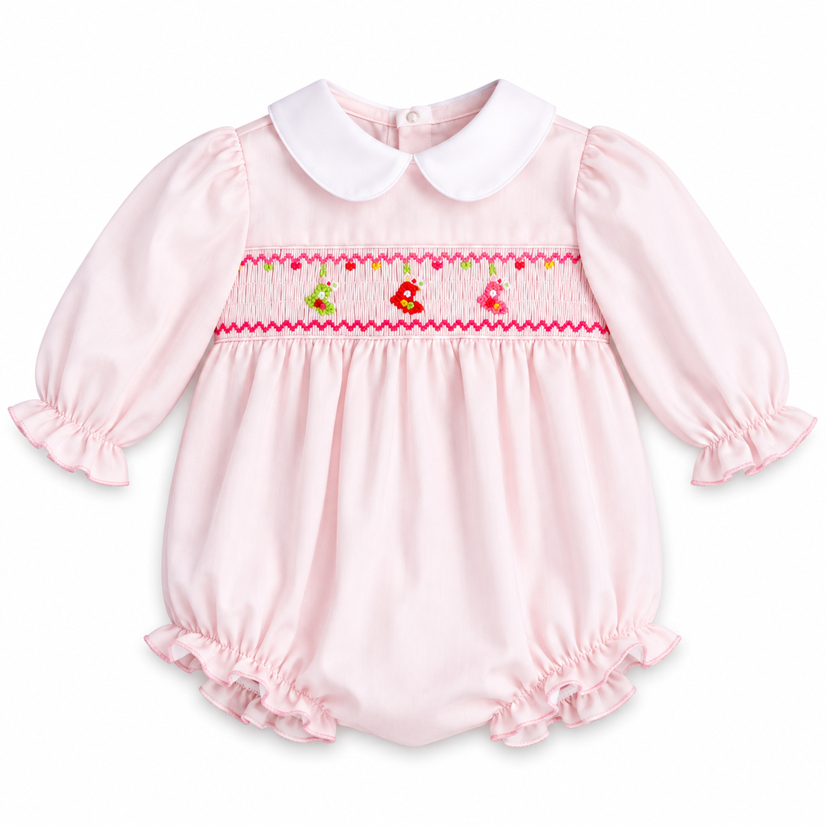 Christmas Stockings Lt. Pink Smocked Girl Bubble