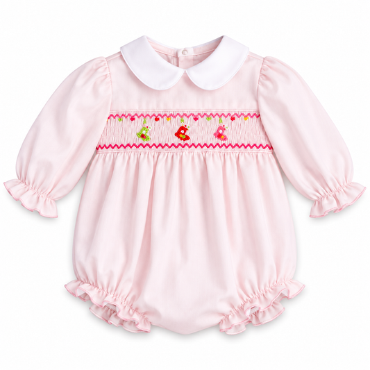 Christmas Stockings Lt. Pink Smocked Girl Bubble