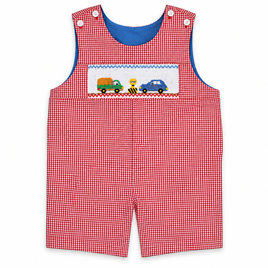 Time to Stop Smocked Red Gingham Reversible Romper