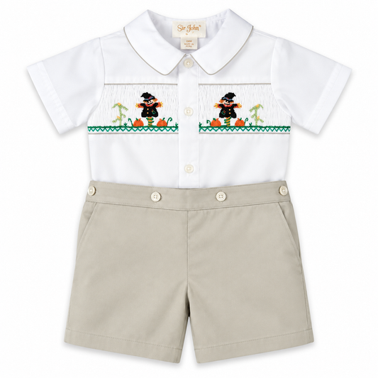 Scarecrow White / Grey Khaki Smocked Button-On Short Set