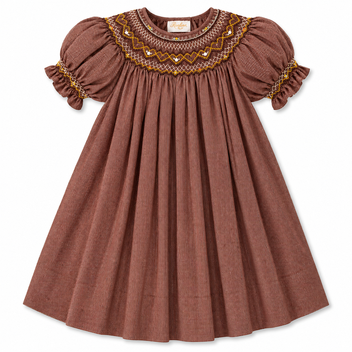 Dk. Brown Gingham English Smocked Bishop