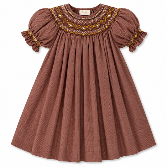 Dk. Brown Gingham English Smocked Bishop