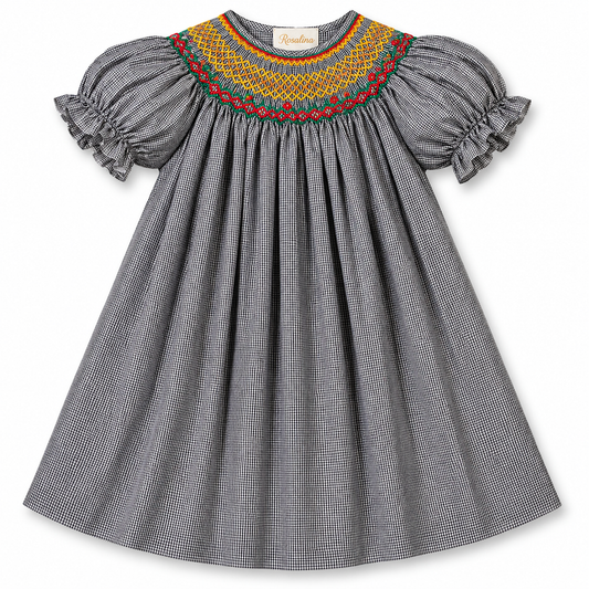 Micro Black Gingham Smocked Bishop