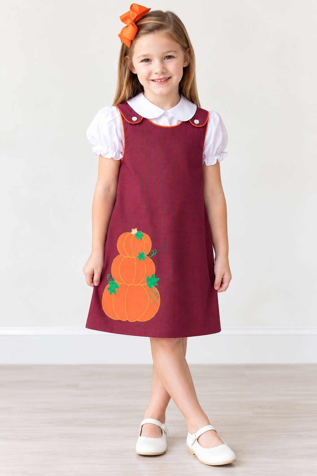 Pumpkin Stack Maroon Black Tiny Gingham Reversible Aline