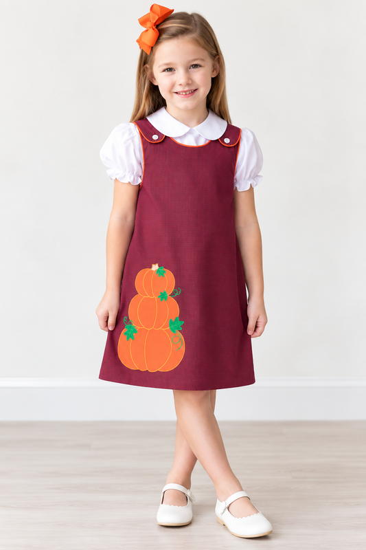 Pumpkin Stack Maroon Black Tiny Gingham Reversible Aline