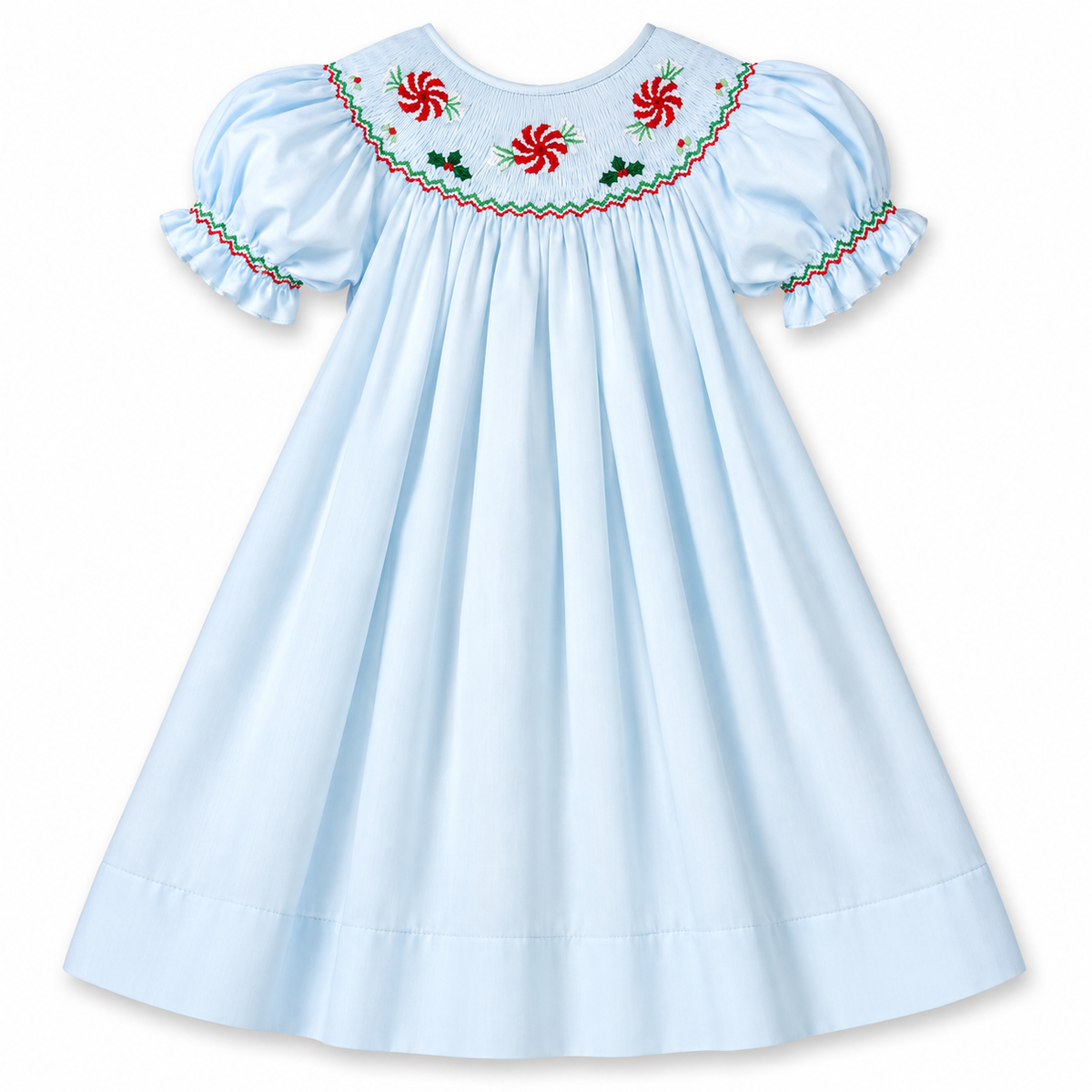 Peppermint Candies Light Blue Smocked Bishop