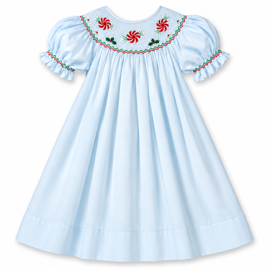 Peppermint Candies Light Blue Smocked Bishop