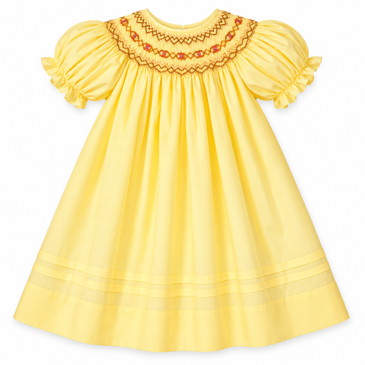 Autumn Sunshine Yellow English Smocked Bishop w/Pleated Hem