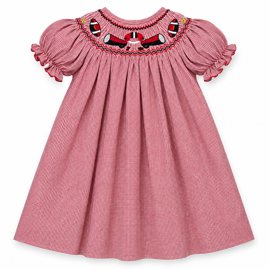 Football Maroon Gingham Smocked Bishop