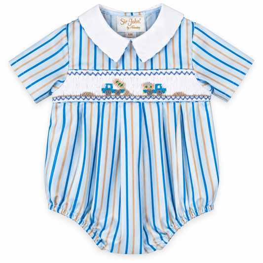 Dump Trucks Blue Striped Smocked Boy Bubble