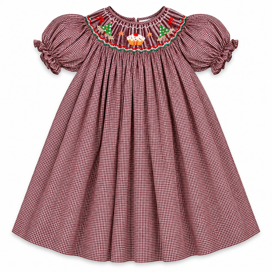 Birthday Brown Gingham Smocked Bishop