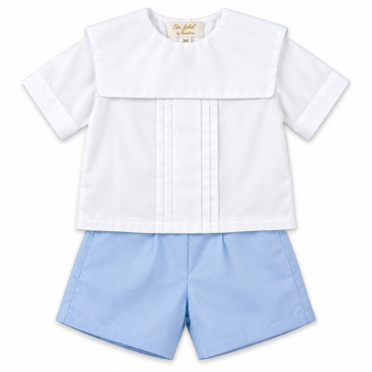White & Blue 2 pc. Square Collar Short Set