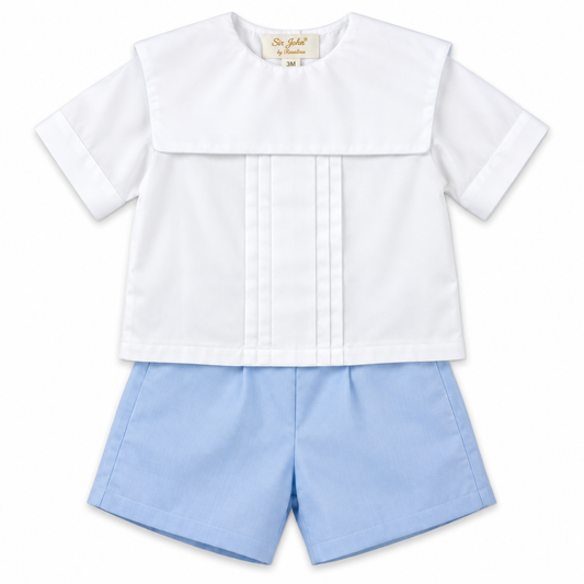 White & Blue 2 pc. Square Collar Short Set