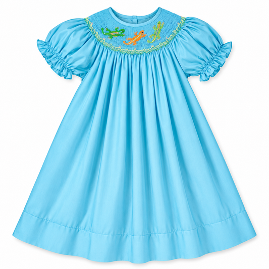 Lizard Lounge Aqua Blue Smocked Bishop