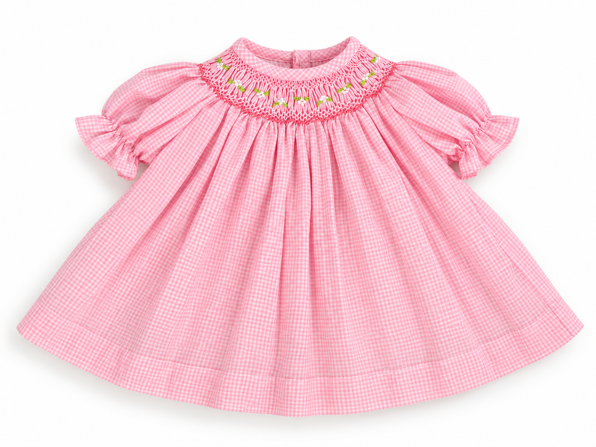 Pink Gingham Doll Bishop w/opt Bonnet