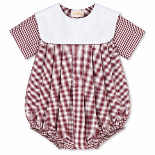 Brown Gingham Boy Bubble with Collar