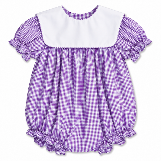 Lavender Gingham Girl Bubble with Collar