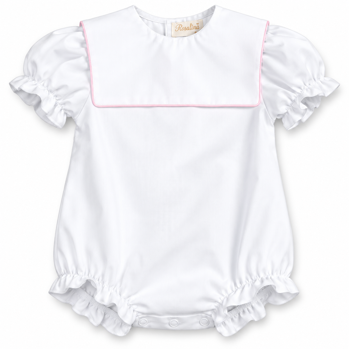 Girl White Bubble Square Collar w/Lt. Pink Trim