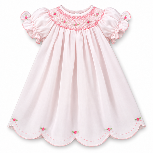 Pink Smocked Scallop Daygown