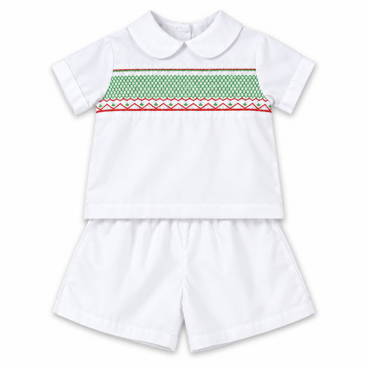 White Christmas English Smocked Short Set