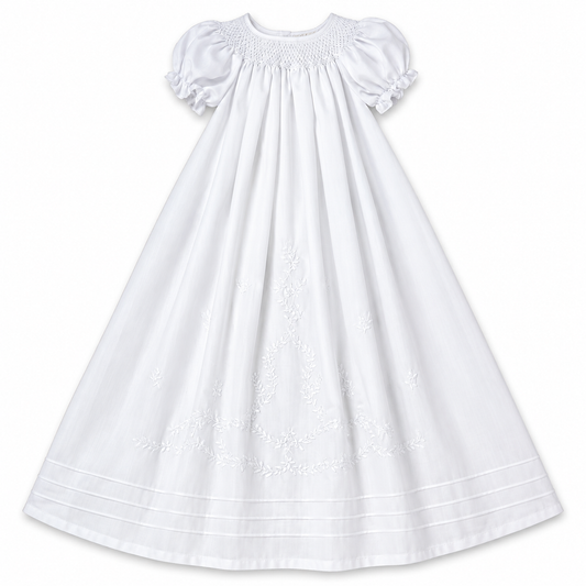 White Smocked Bishop Christening Gown