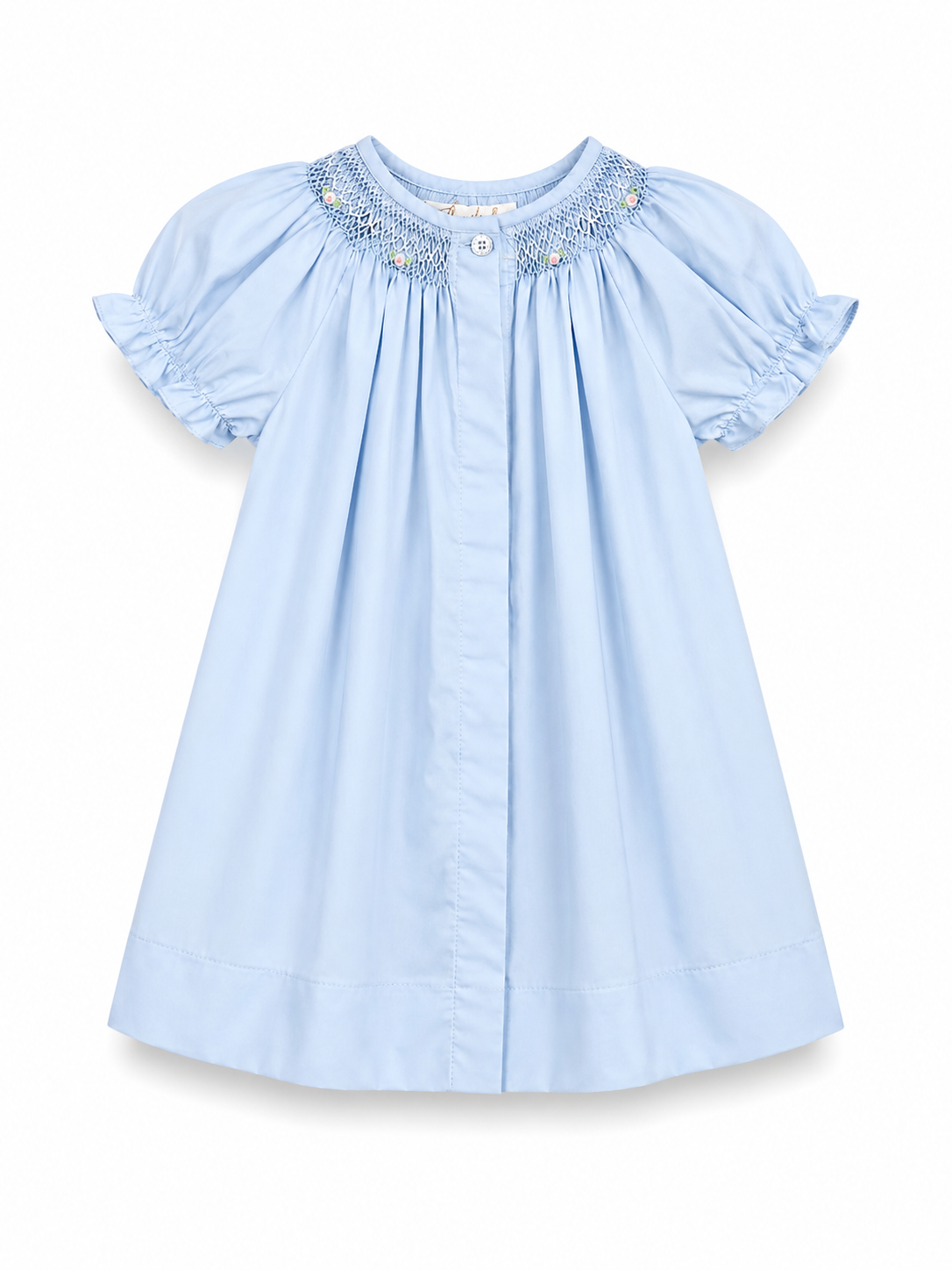 Baby Blue Floral Smocked Button-Front Bishop Dress 10116DGG