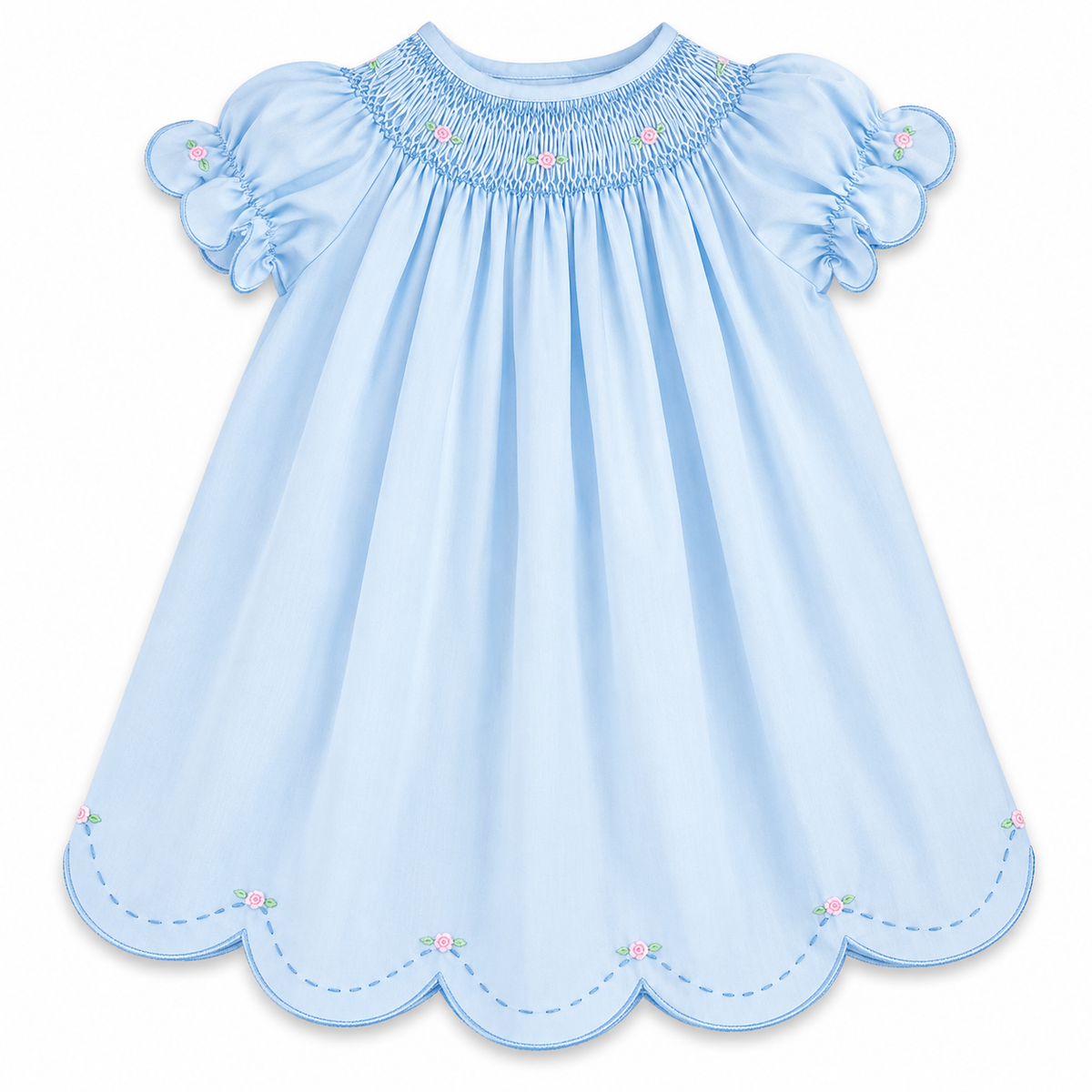 Blue Smocked Scallop Daygown