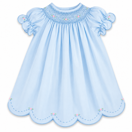 Blue Smocked Scallop Daygown