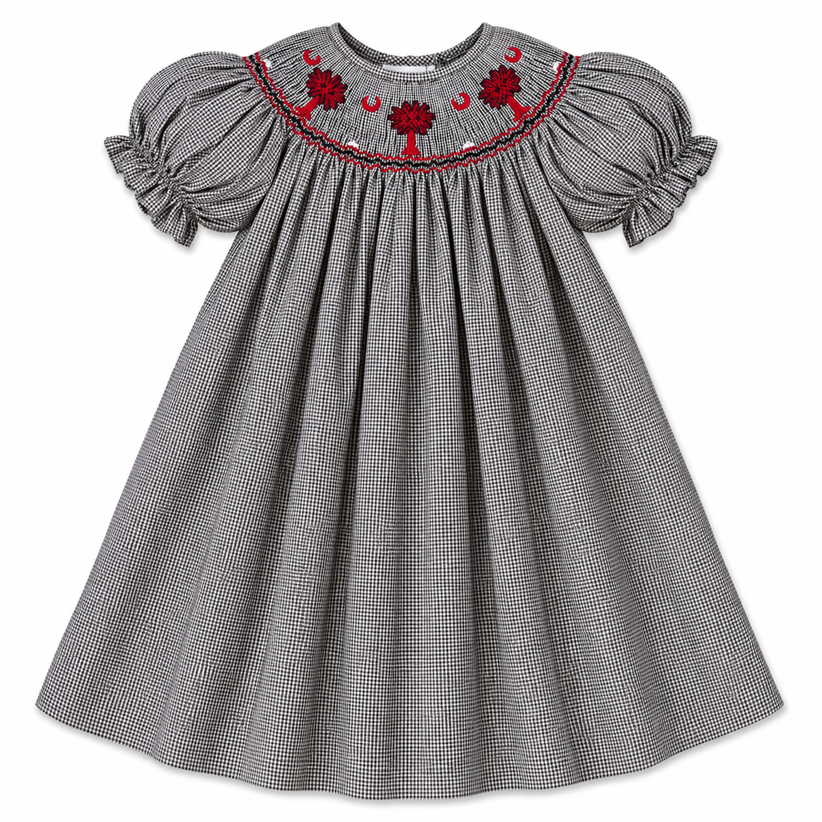 Maroon Palmetto Black Gingham Smocked Bishop