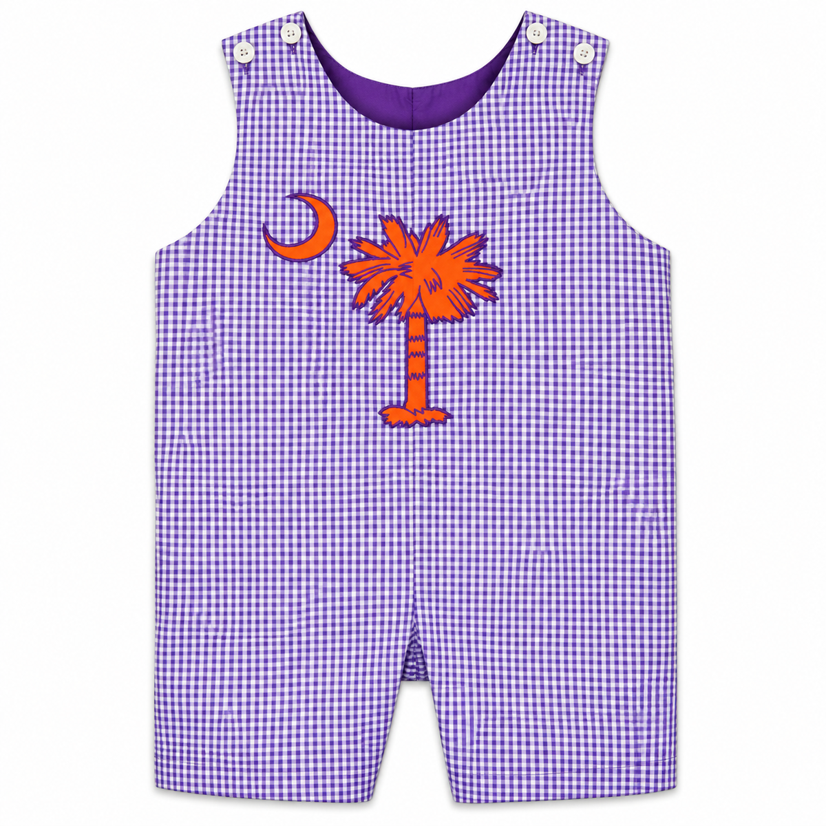 Orange Palmetto Purple Gingham Romper