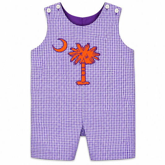 Orange Palmetto Purple Gingham Romper