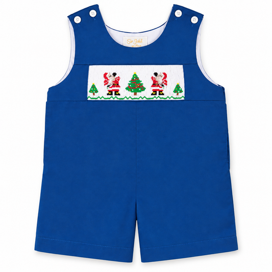 Waving Santas Royal Blue Smocked Romper