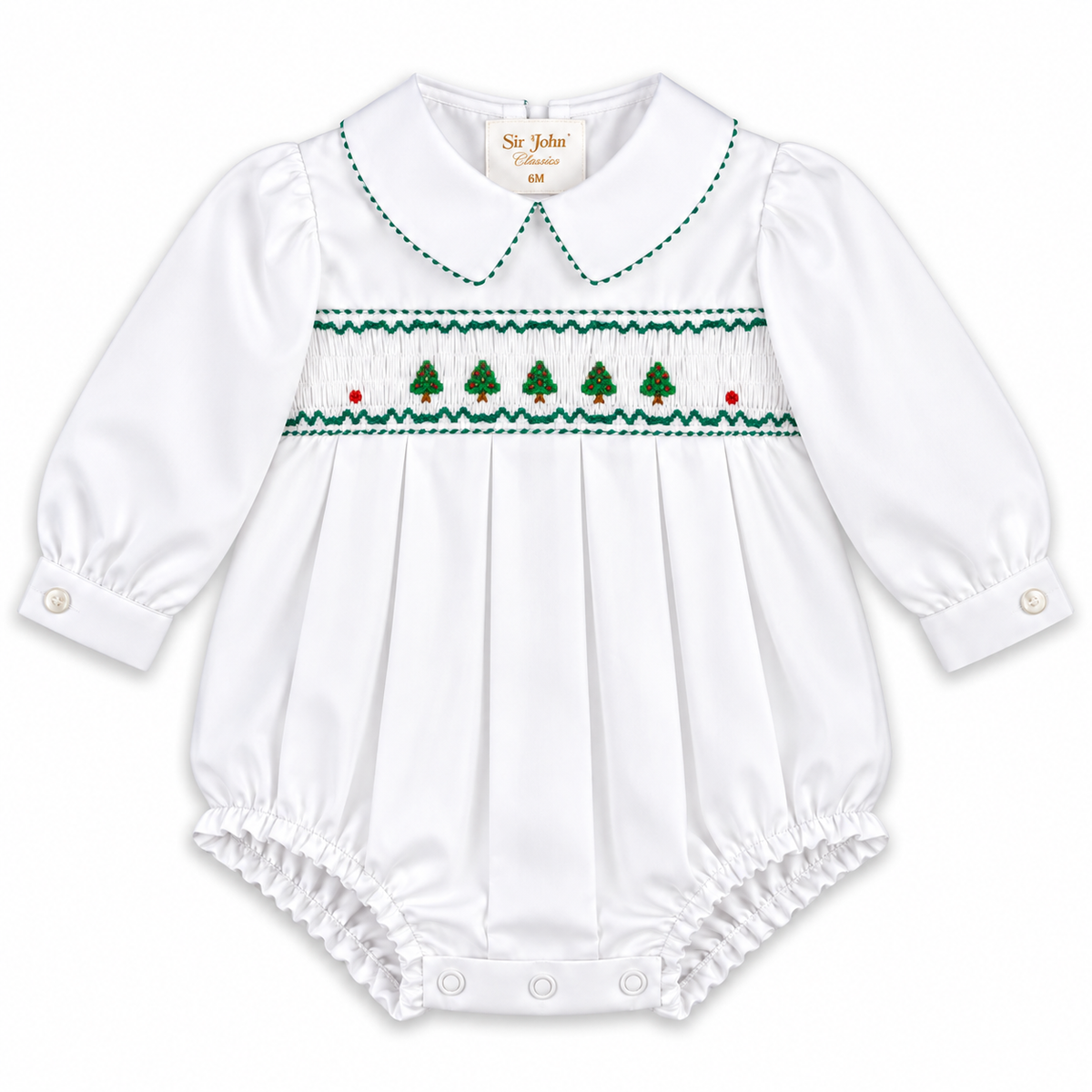 Christmas Trees Smocked L.Sleeve Boy White Bubble