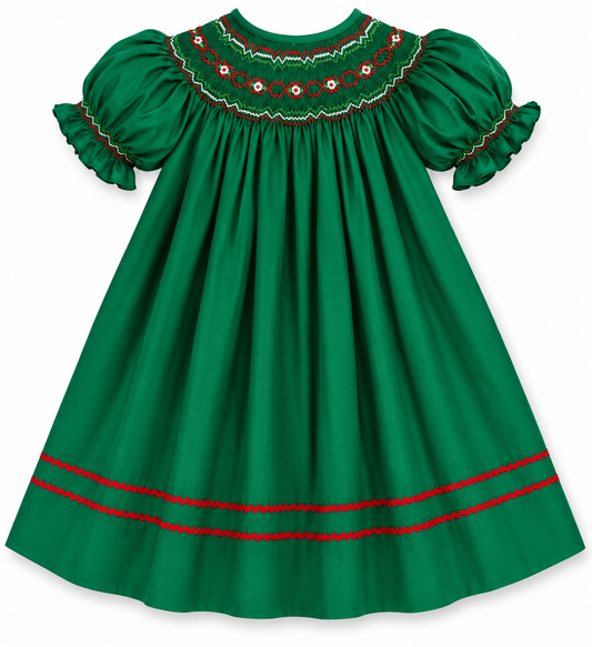 Holiday Forest Green Smocked Bishop