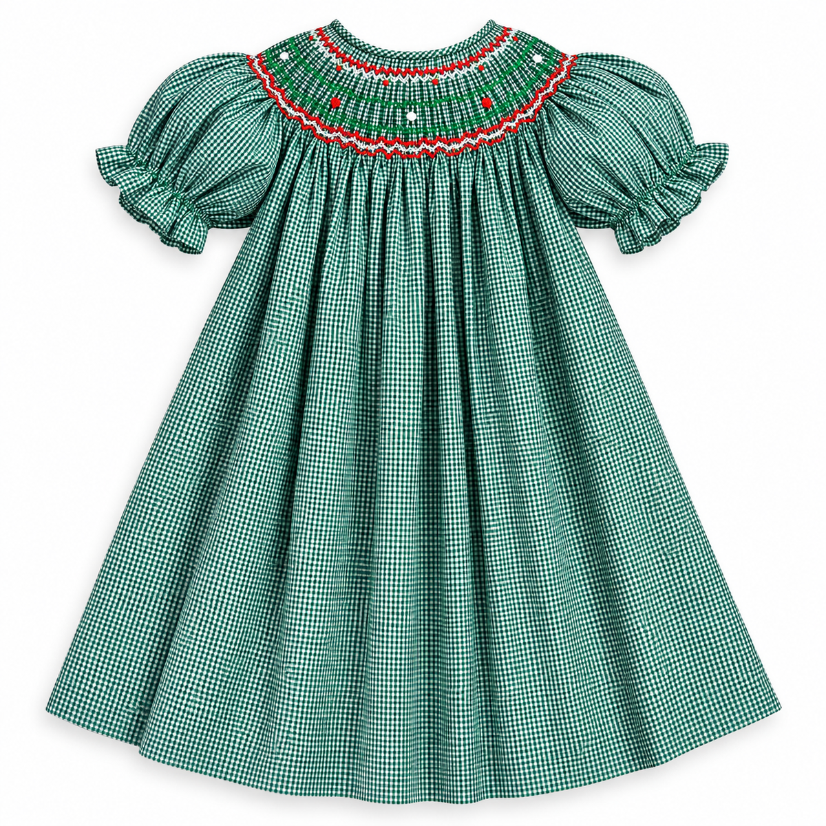 Everly Forest Green Gingham English Smocked Bishop